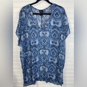 Cover 2 Cover Blue Sheer Paisley Patterned V-Neck Swim Coverup L Women’s EUC